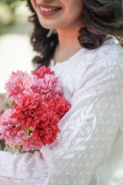 Falak Short Dobby Cotton Chikankari Kurti - white