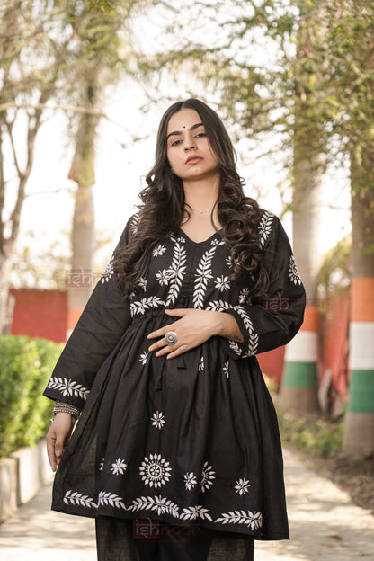 Falak Cotton Chikankari Kurti & Palazzo Set - black