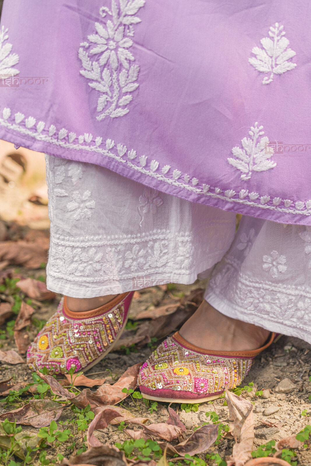 Falak Rayon Long Chikankari Kurti - lavender