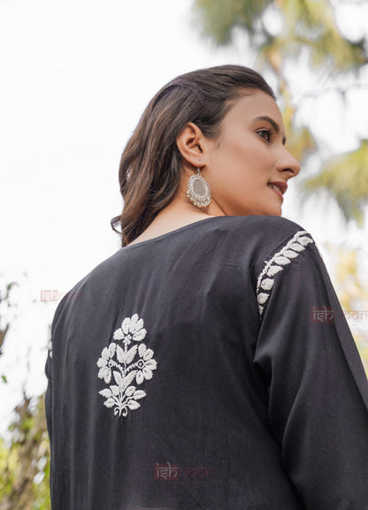 Falak Alia Cut Rayon Chikankari Gown - black