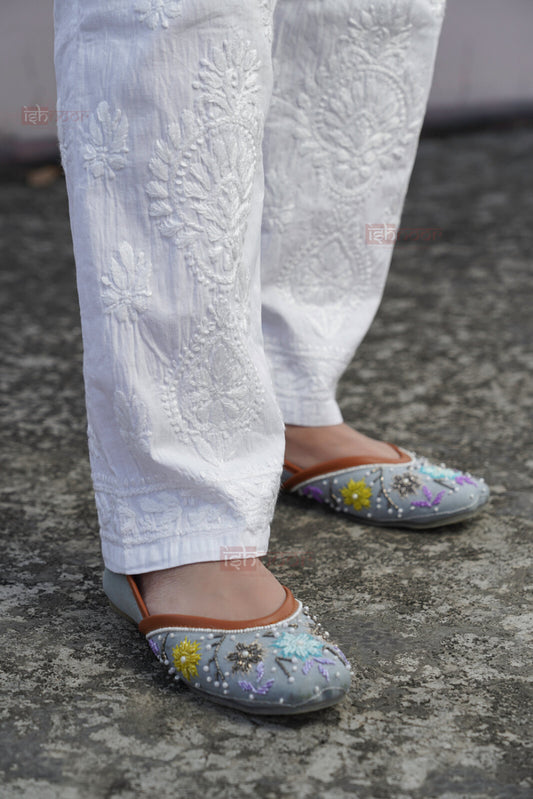 Ishra Premium Chikankari Pants - white