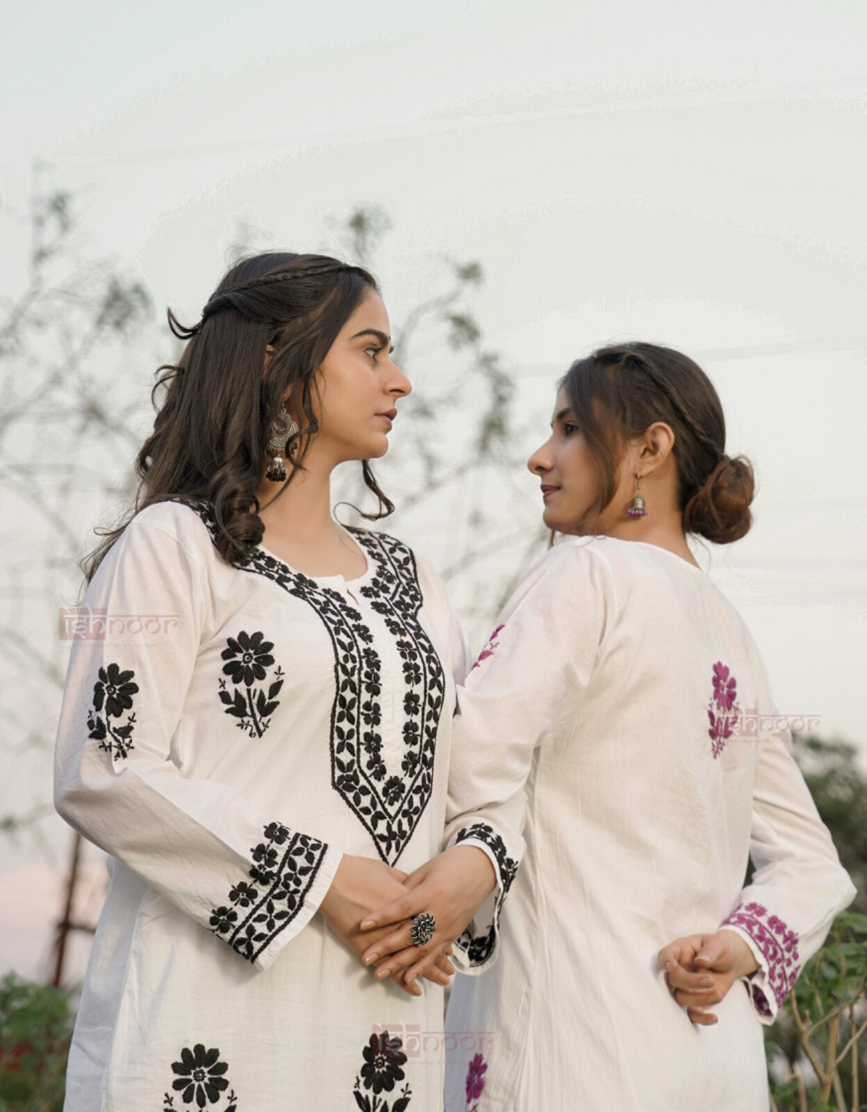 Falak Mul Cotton Long Chikankari Kurti 3 - violet