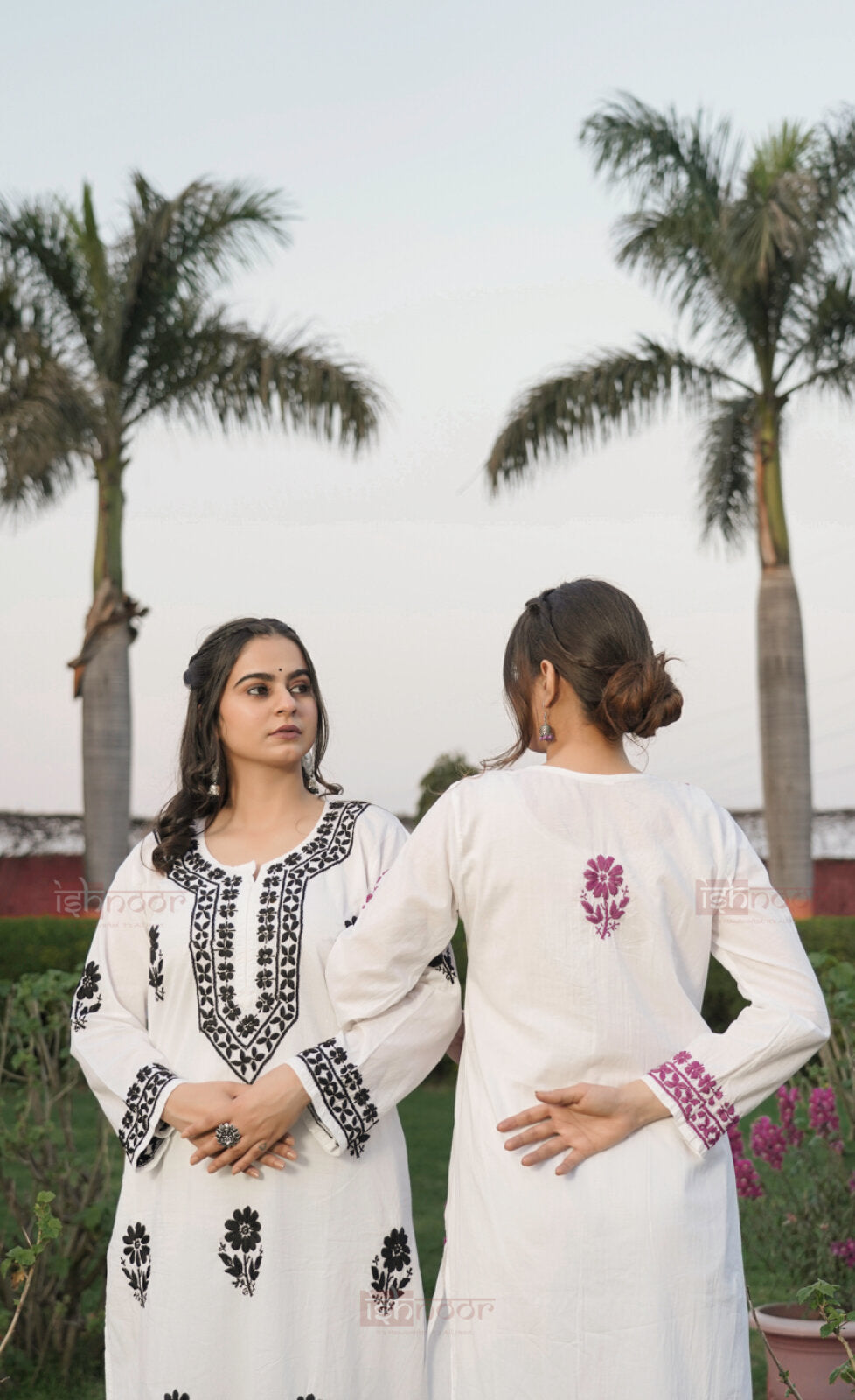 Falak Mul Cotton Long Chikankari Kurti 3 - violet