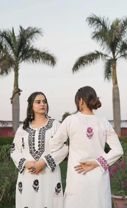 Falak Mul Cotton Long Chikankari Kurti 3 - violet