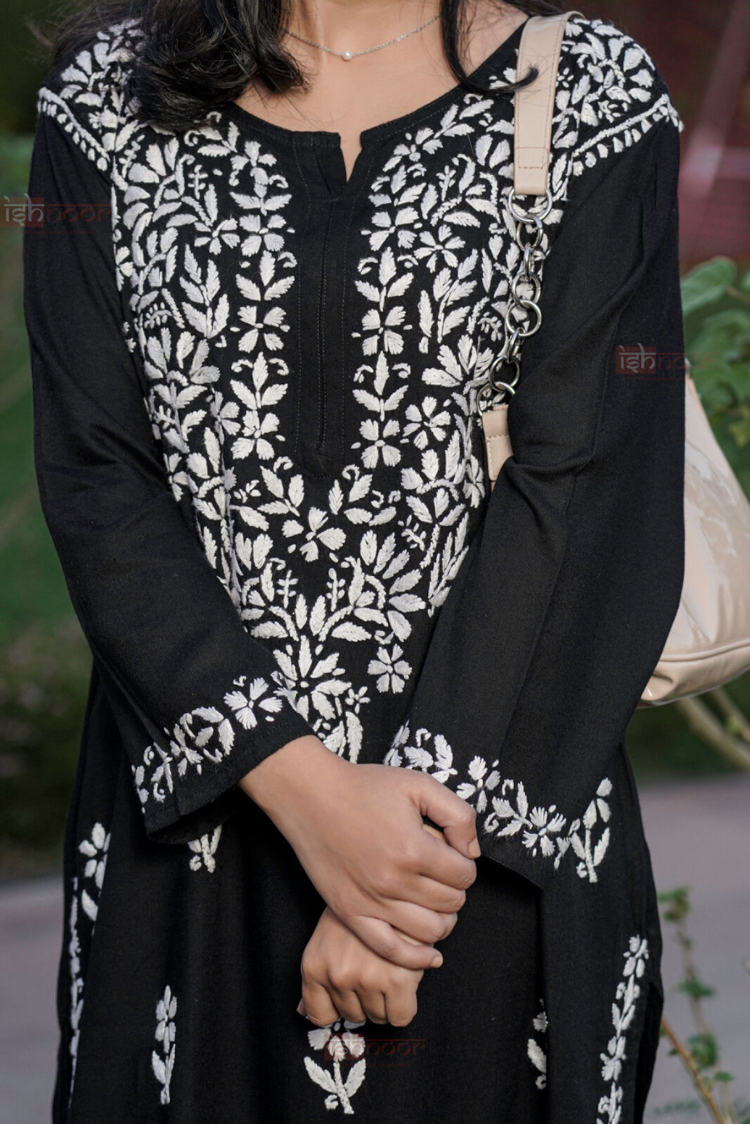 Falak Premium Rayon Long Chikankari Kurti - black