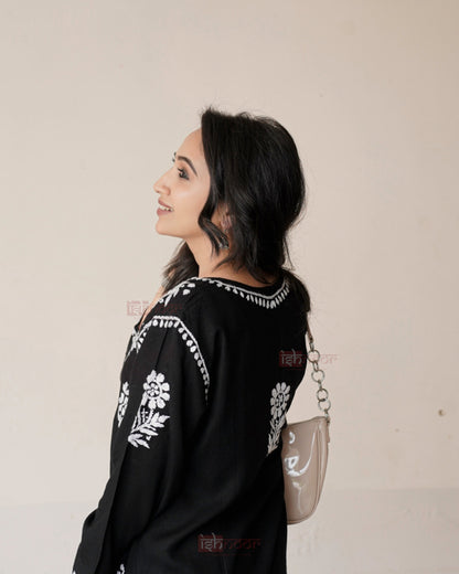 Falak Rayon Short Chikankari Kurti - black