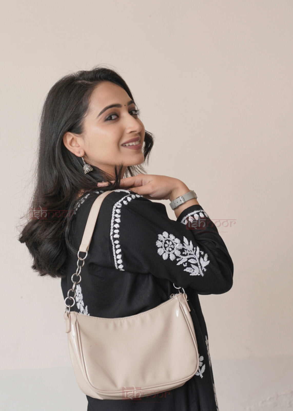 Falak Rayon Short Chikankari Kurti - black
