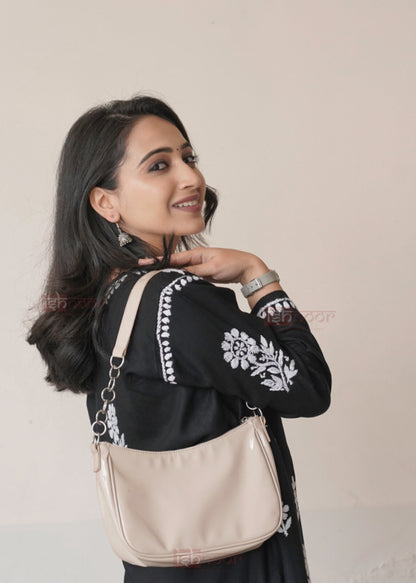 Falak Rayon Short Chikankari Kurti - black