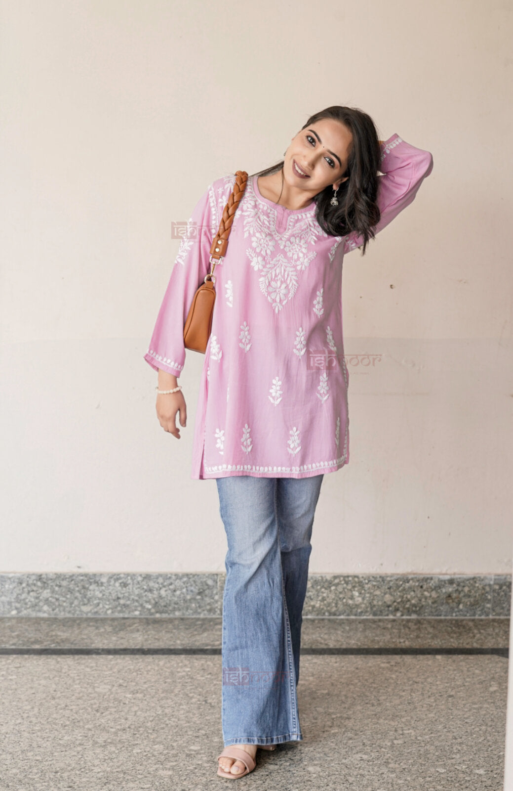 Falak Rayon Short Chikankari Kurti - blush-pink