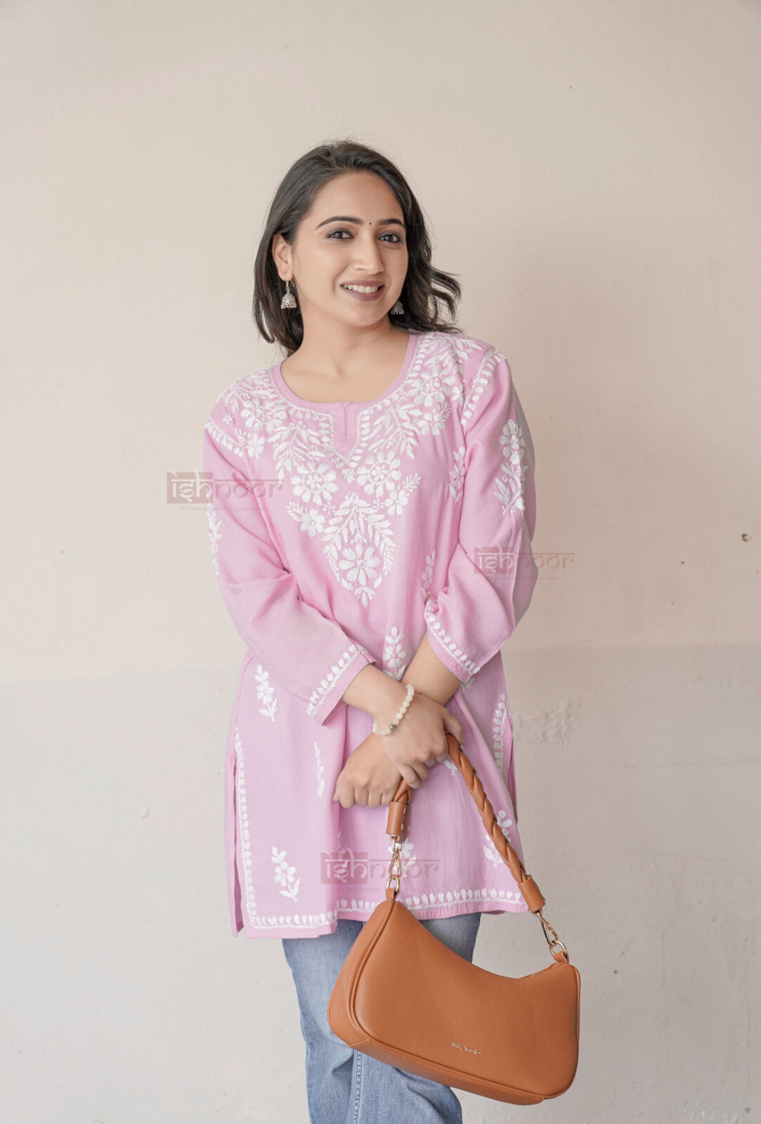 Falak Rayon Short Chikankari Kurti - blush-pink