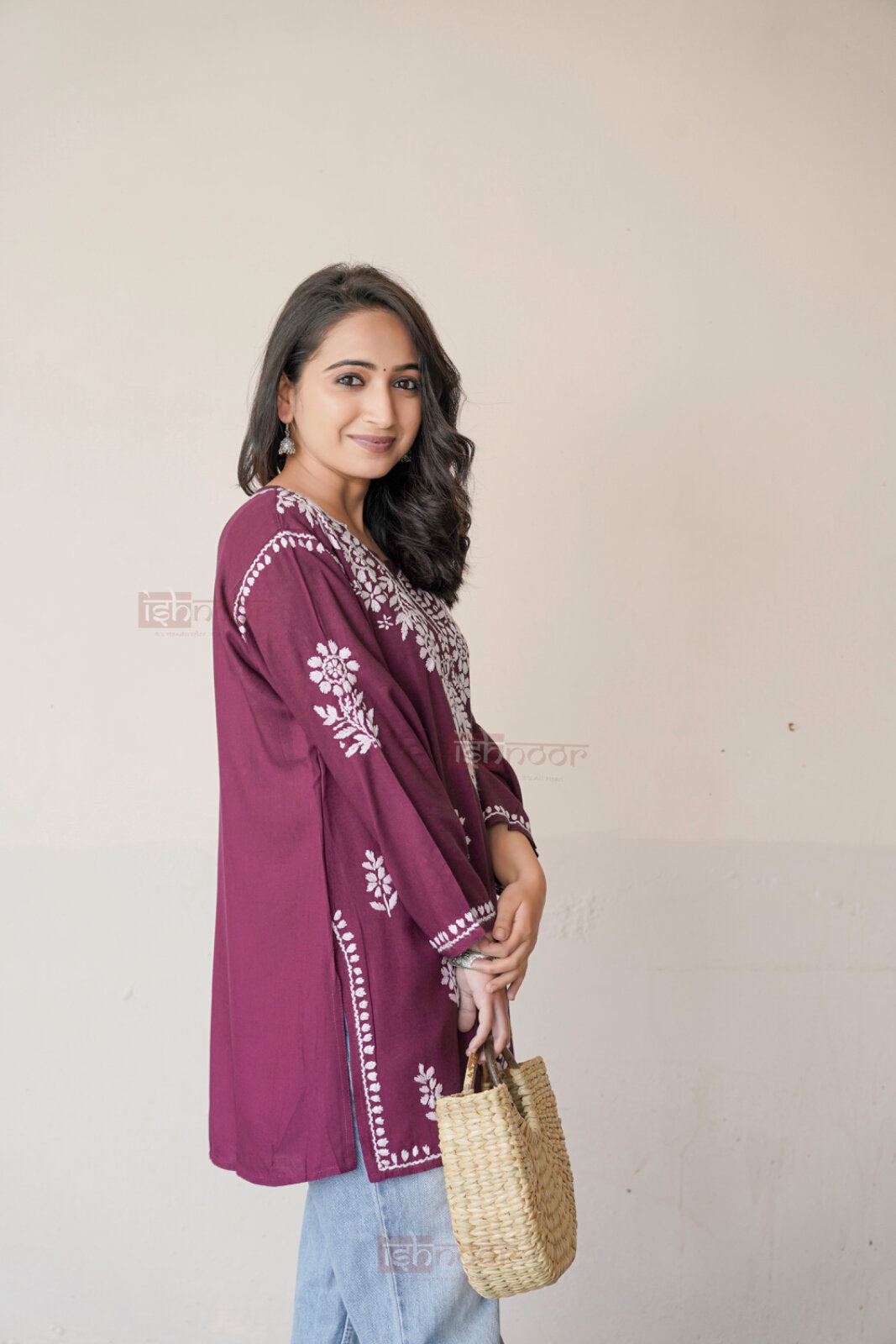 Falak Rayon Short Chikankari Kurti - maroon