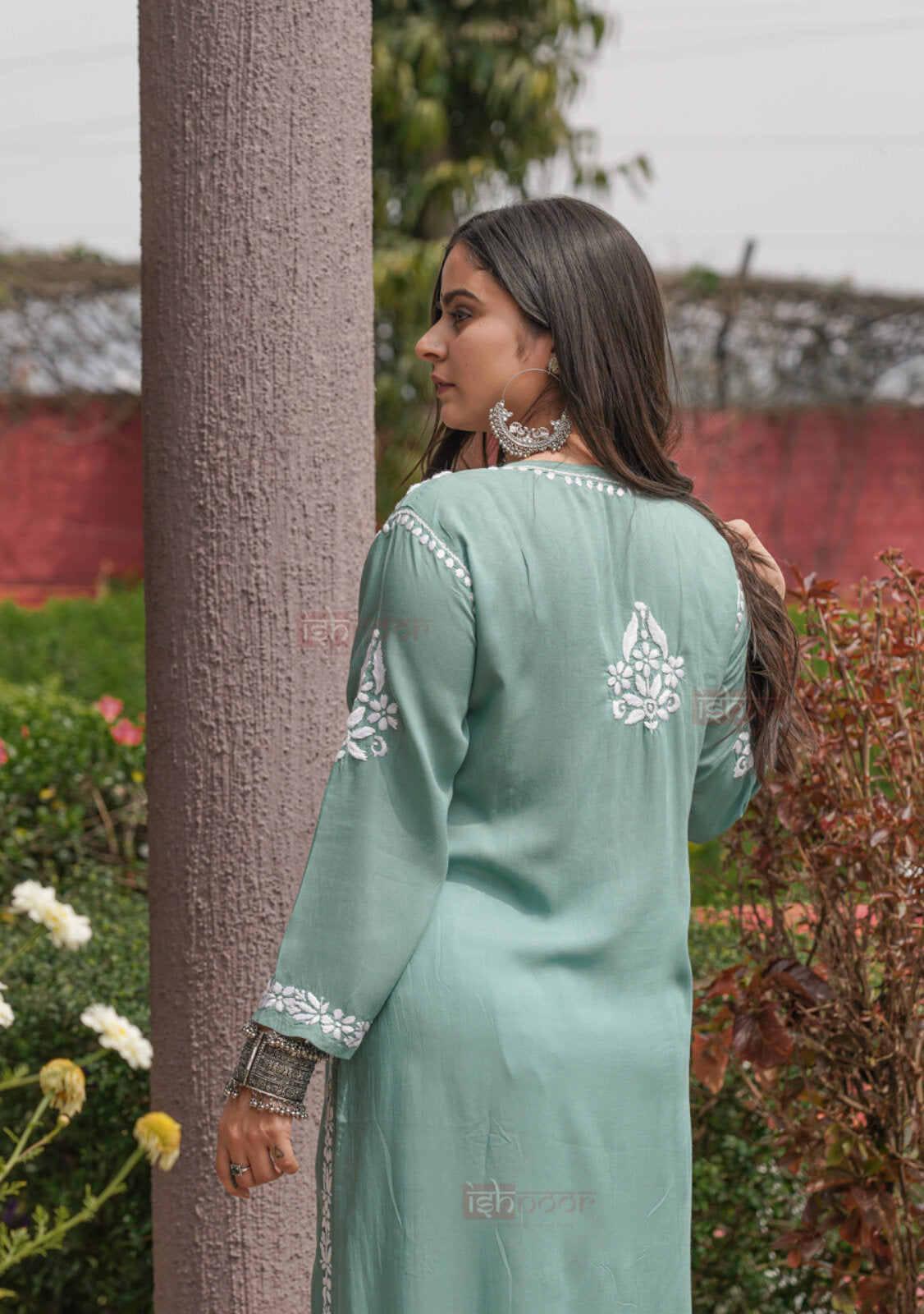 Falak Premium Modal Chikankari Long Kurti - mint-green