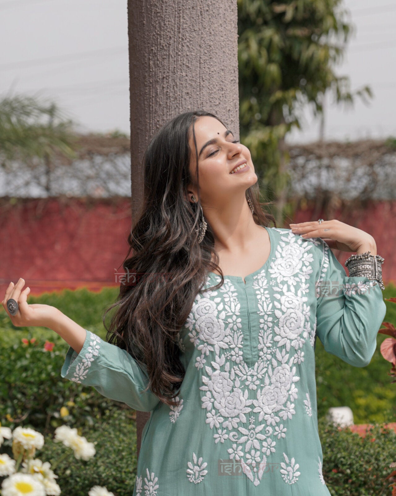 Falak Premium Modal Chikankari Long Kurti - mint-green