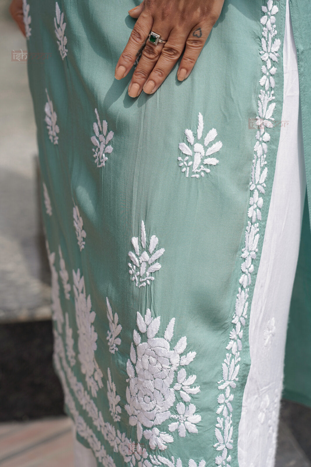 Falak Premium Modal Chikankari Long Kurti - mint-green