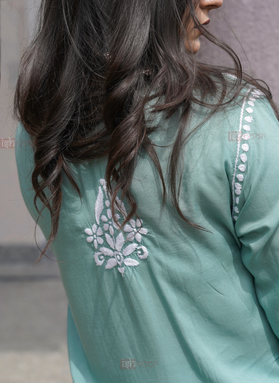 Falak Premium Modal Chikankari Long Kurti - mint-green