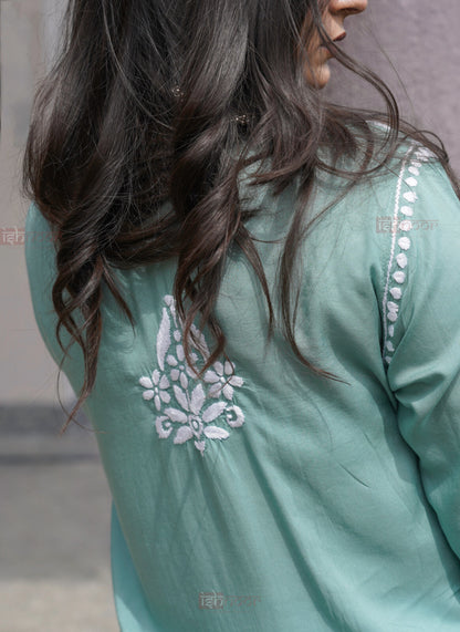 Falak Premium Modal Chikankari Long Kurti - mint-green