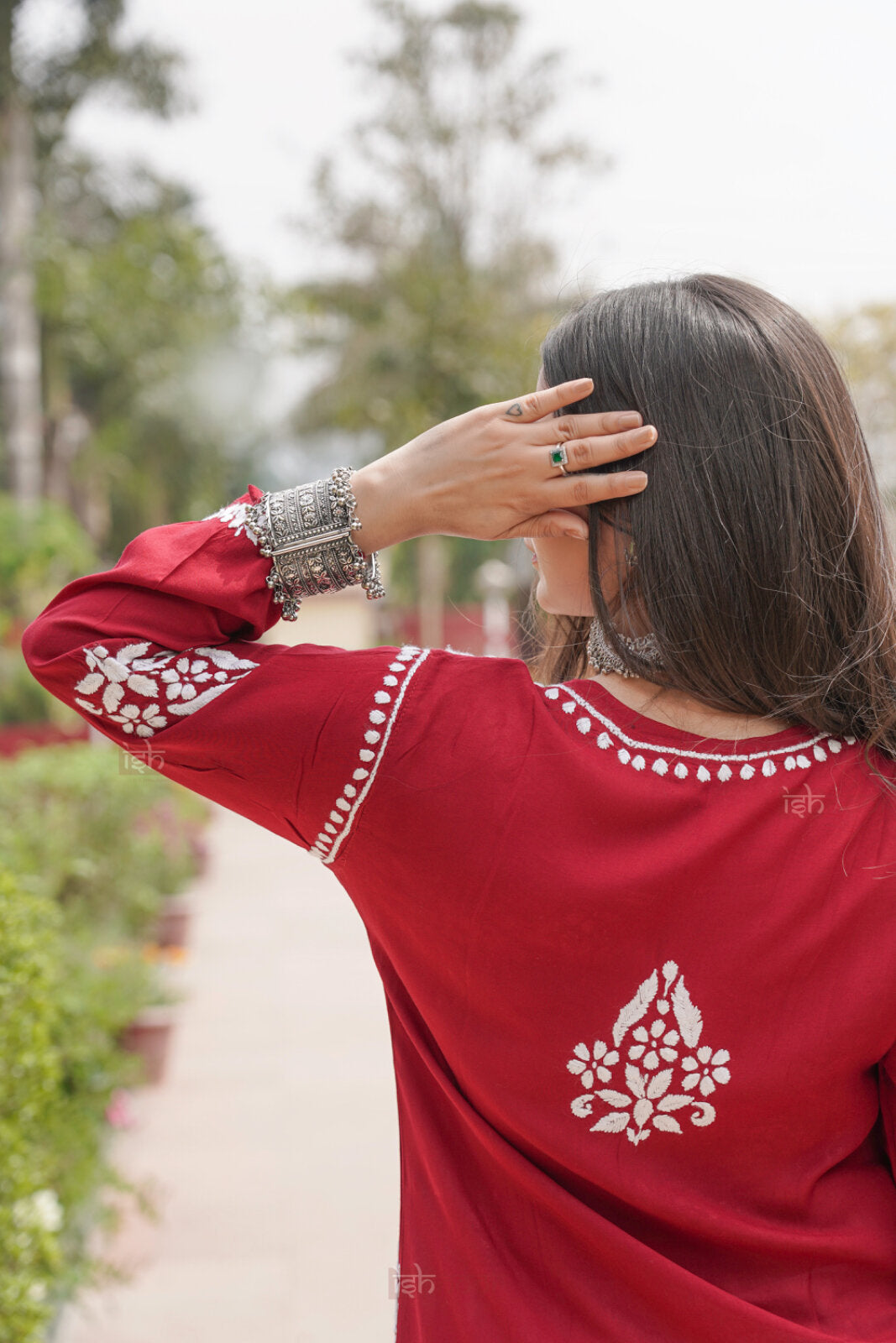 Falak Premium Modal Chikankari Long Kurti - deep-red