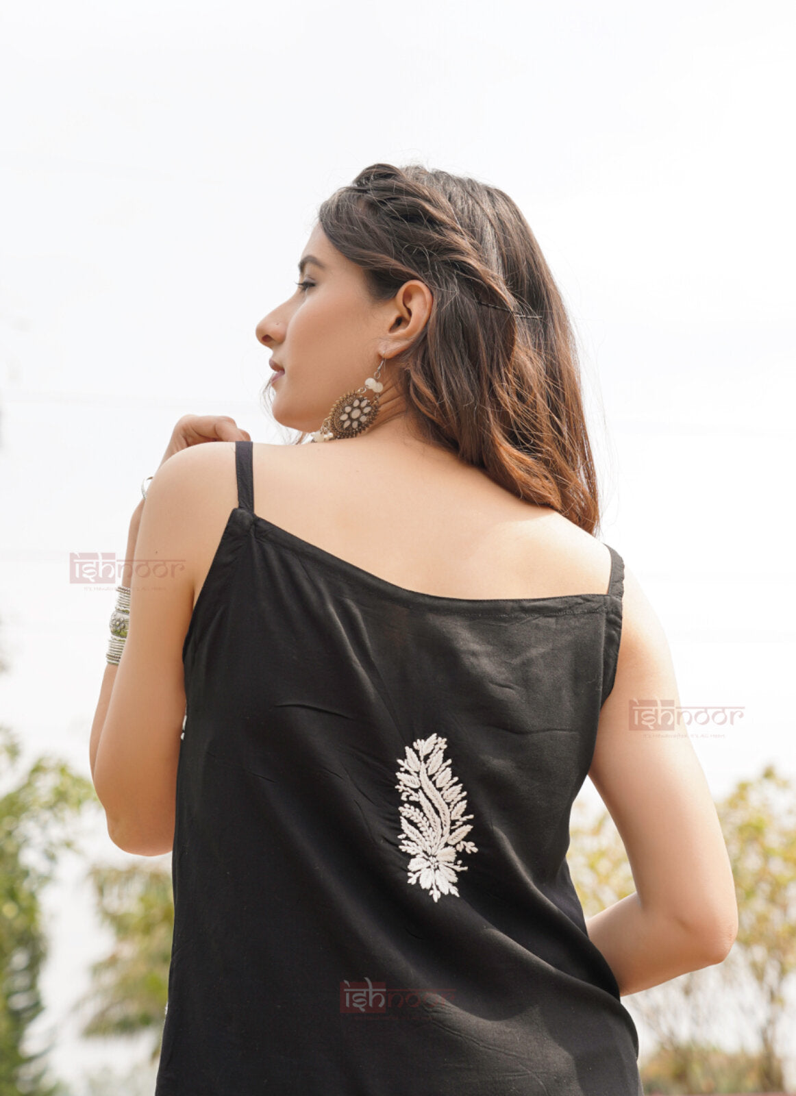 Falak Modal Chikankari Kurti & Pant Co-ord Set - black