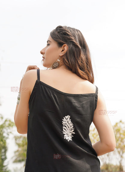 Falak Modal Chikankari Kurti & Pant Co-ord Set - black
