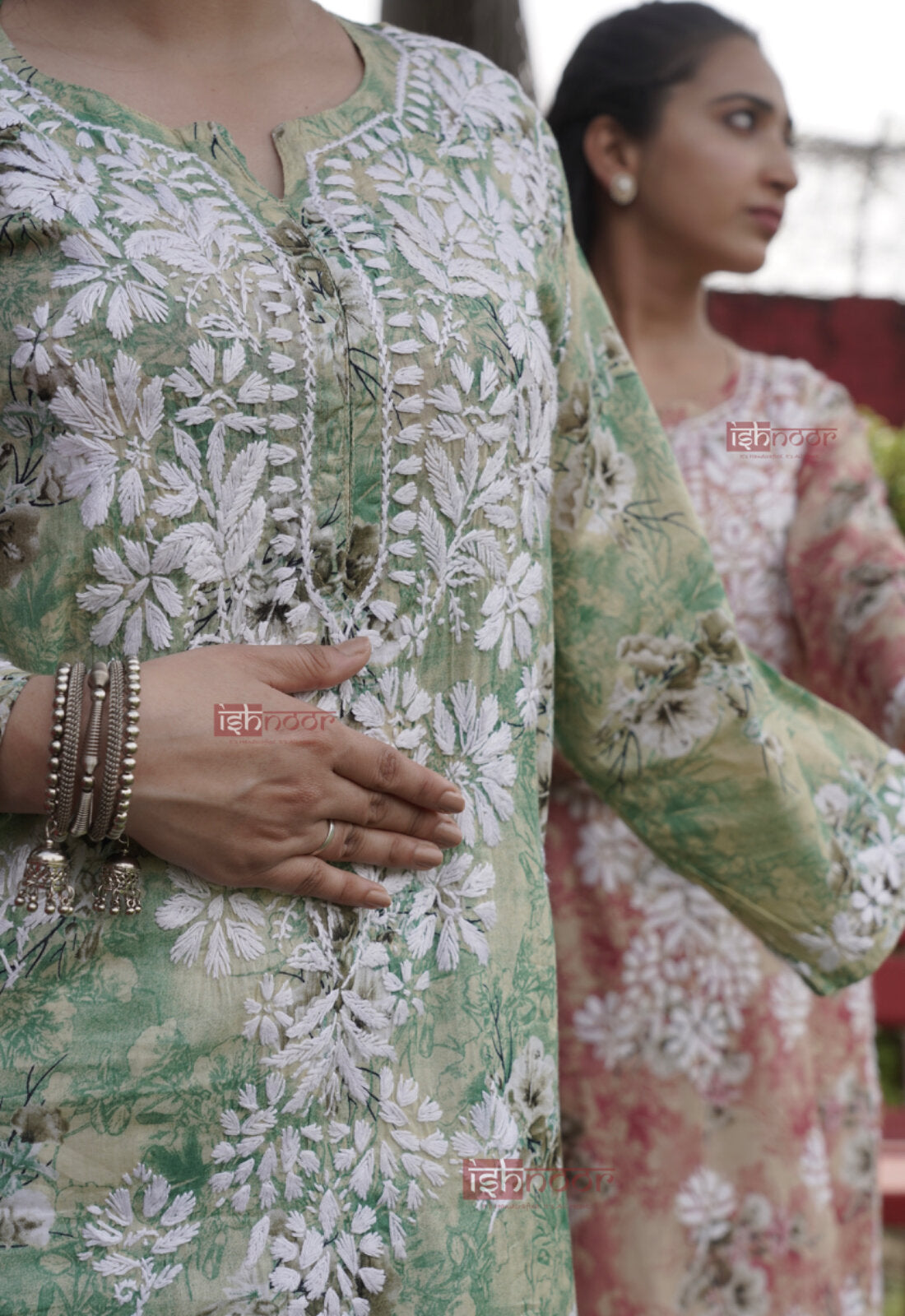 Falak Mul Cotton Long Chikankari Kurti 5 - soft-peach