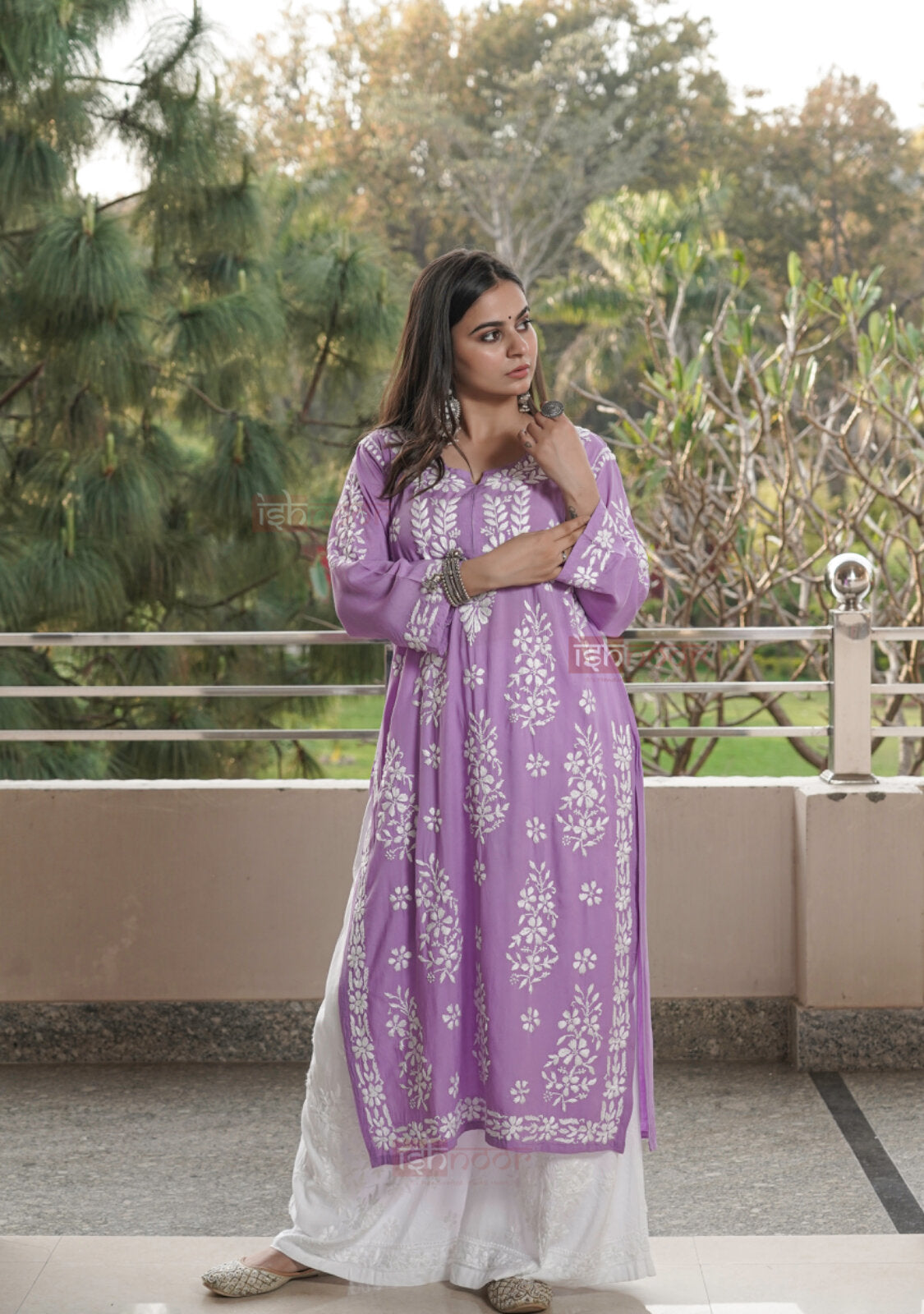 Falak Premium Modal Chikankari Long Kurti 2 - orchid-purple