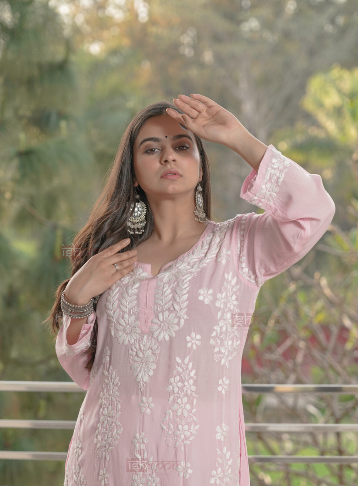 Falak Premium Modal Chikankari Long Kurti 2 - blush-beige