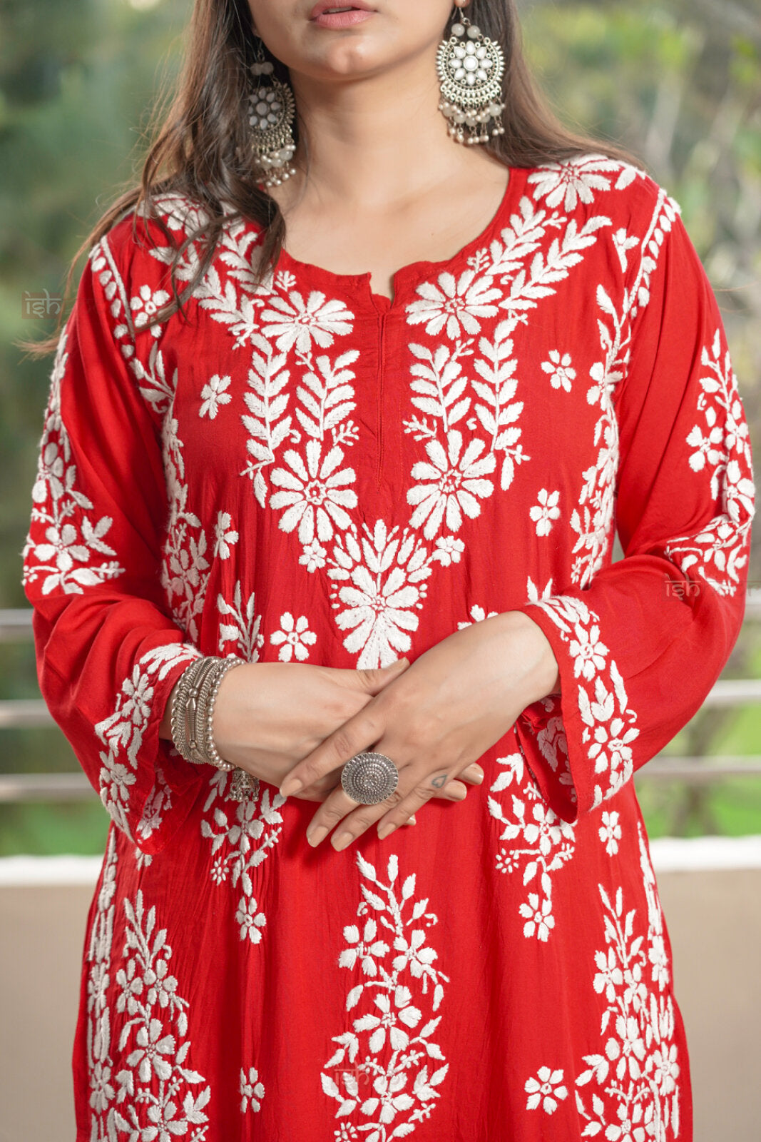 Falak Premium Modal Chikankari Long Kurti 2 - bright-red
