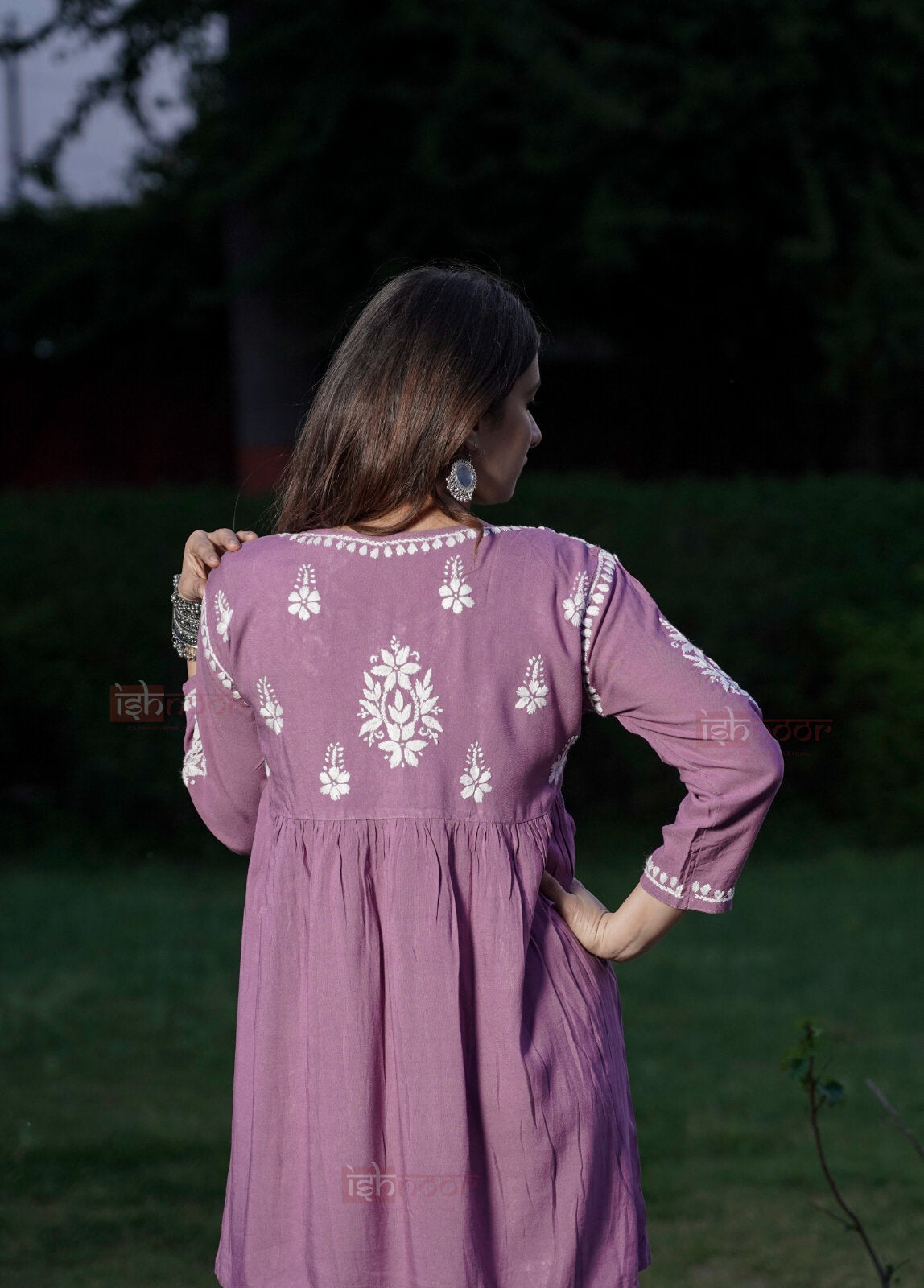 Falak Rayon Chikankari Angrakha Short Kurti 2 - orchid-purple