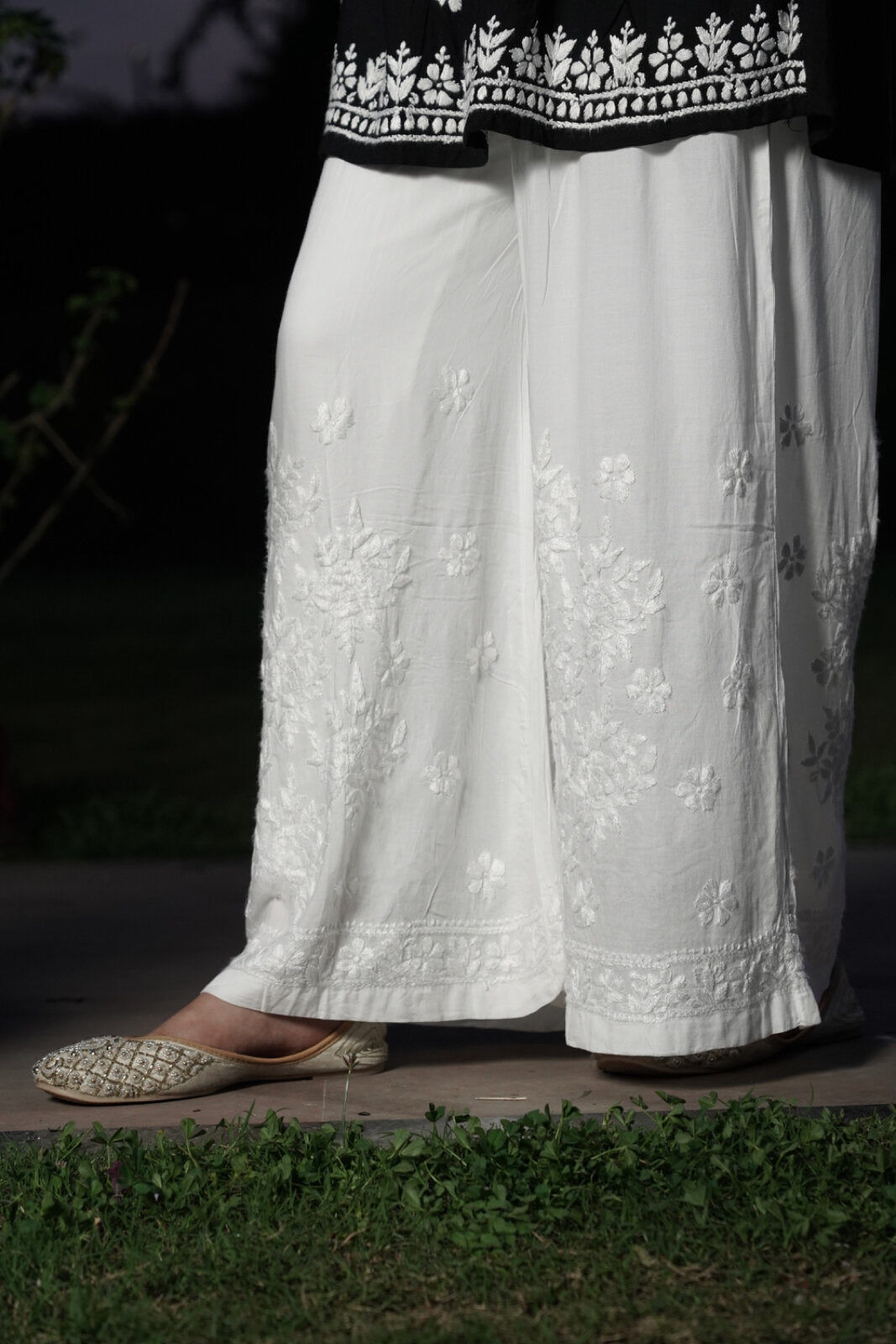 Falak Modal Chikankari Palazzo - white