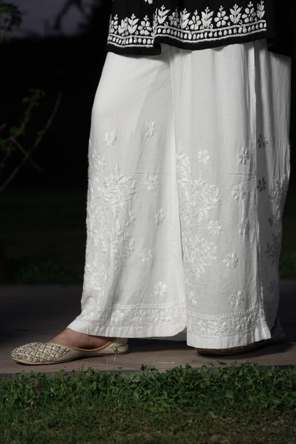 Falak Modal Chikankari Palazzo - white