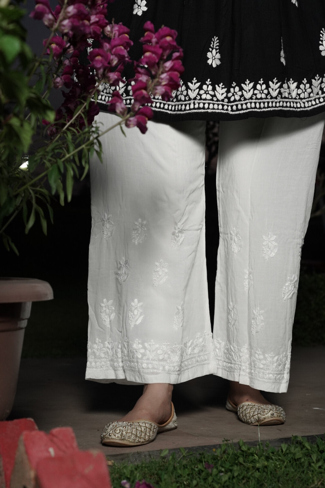 Ishra Modal Chikankari Palazzo - white