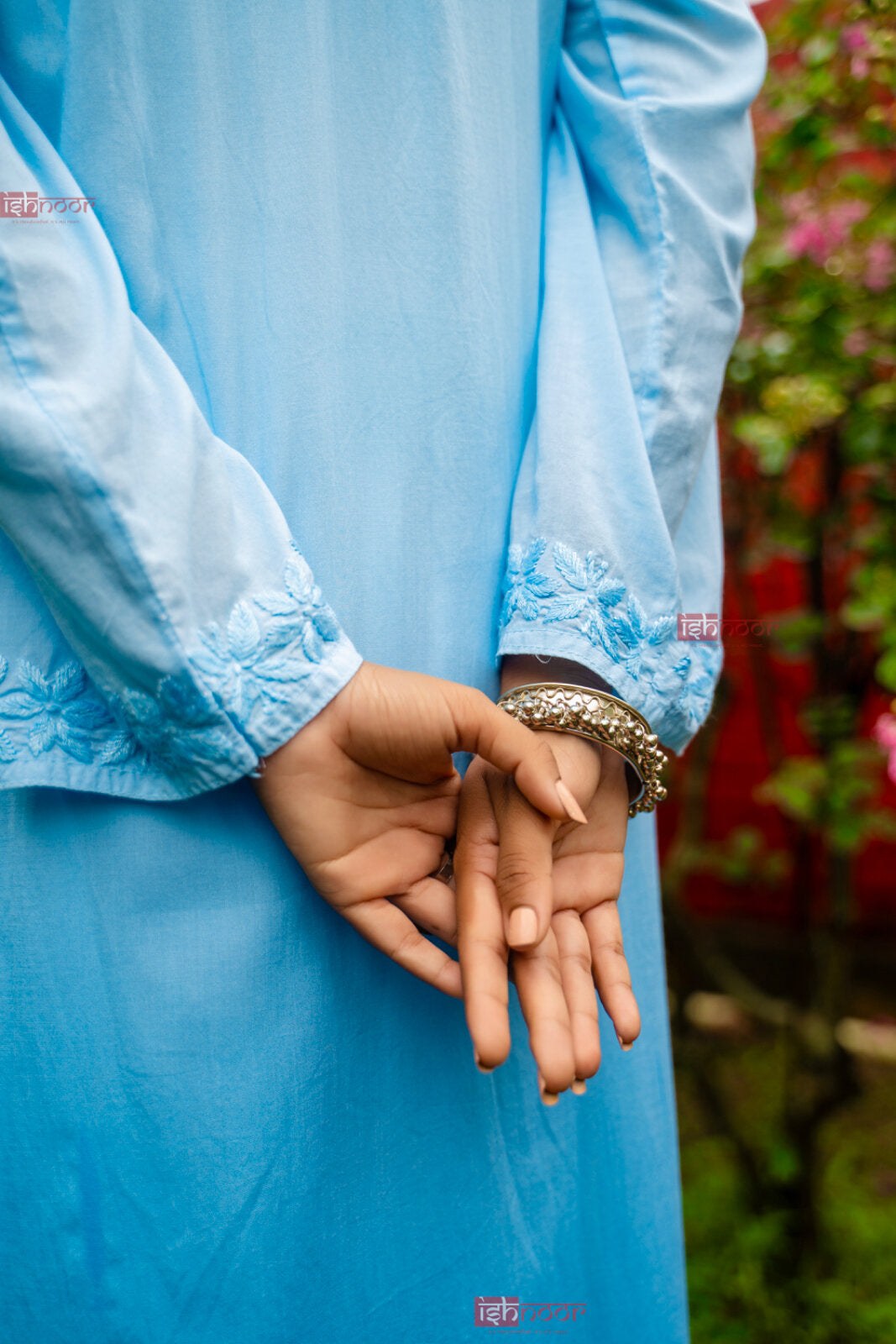 Ishra Ombre Modal Straight Chikankari Kurti - sky-blue