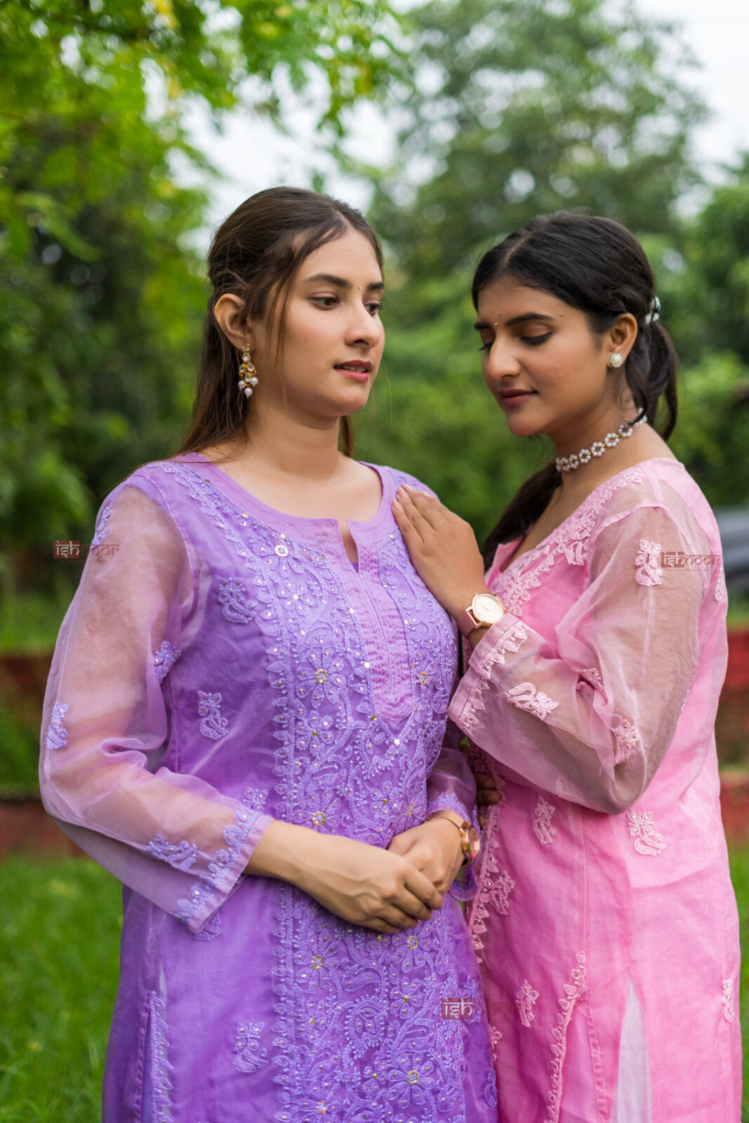 Ishra Premium Organza Chikankari Kurti with Mukaish Work - violet