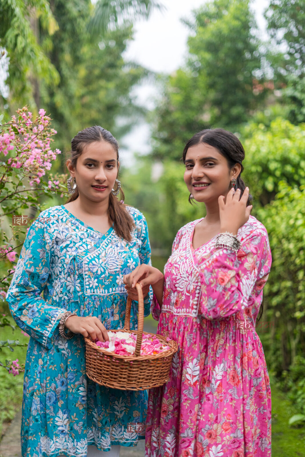 Ishra Mul Cotton Chikankari Angrakha Short Kurti - blush-pink