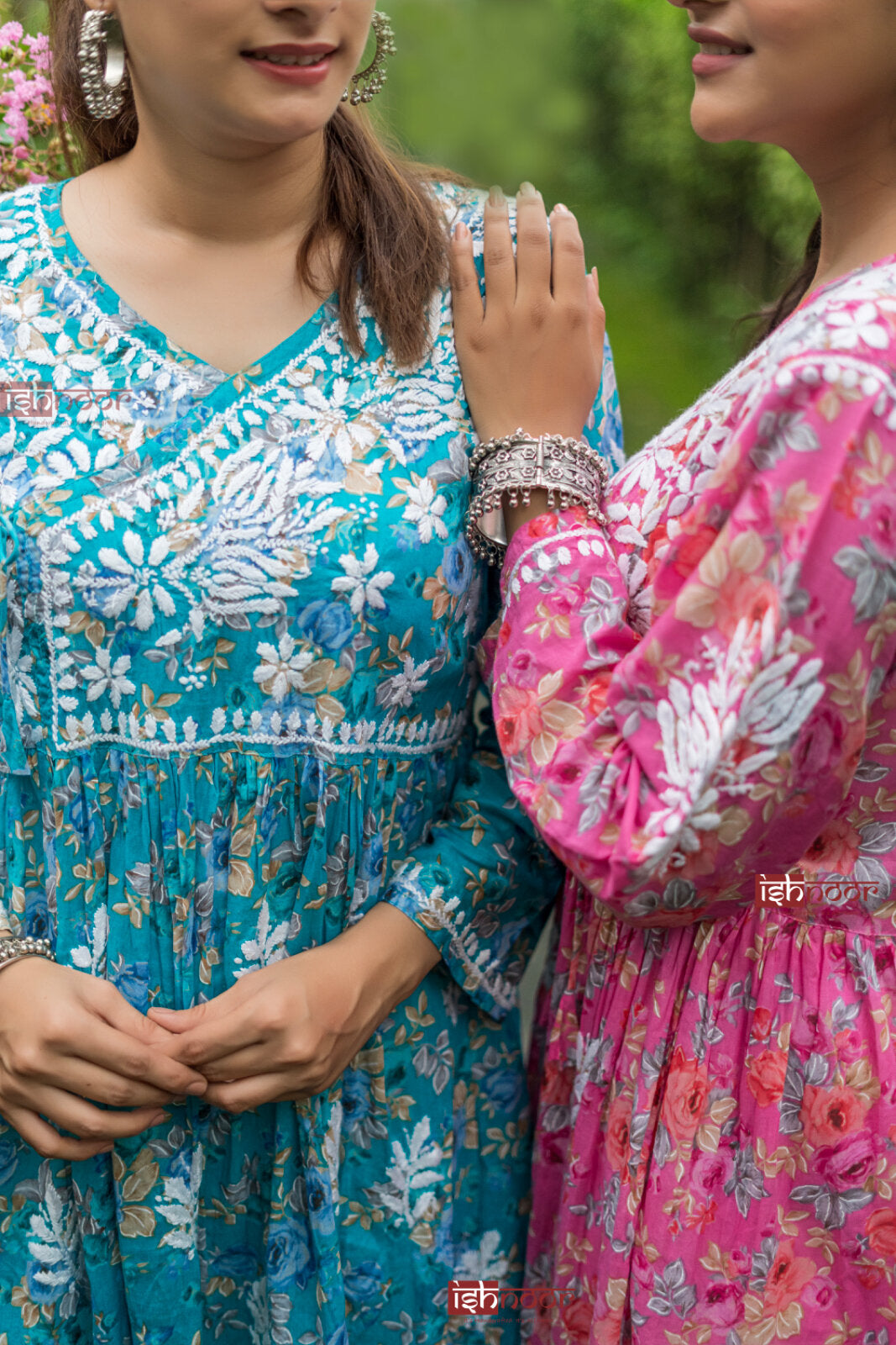 Ishra Mul Cotton Chikankari Angrakha Short Kurti - blush-pink