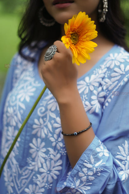 Ishra Premium Modal Chikankari Long Kurti - powder-blue