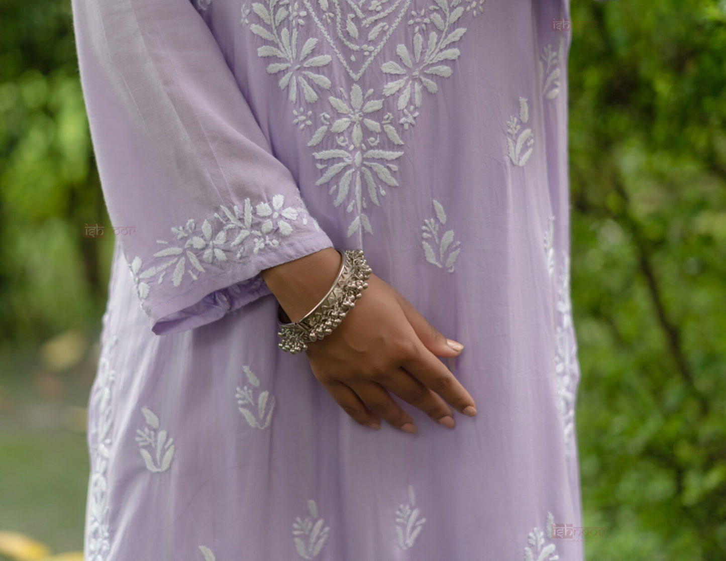Ishra Premium Modal Chikankari Long Kurti - lavender