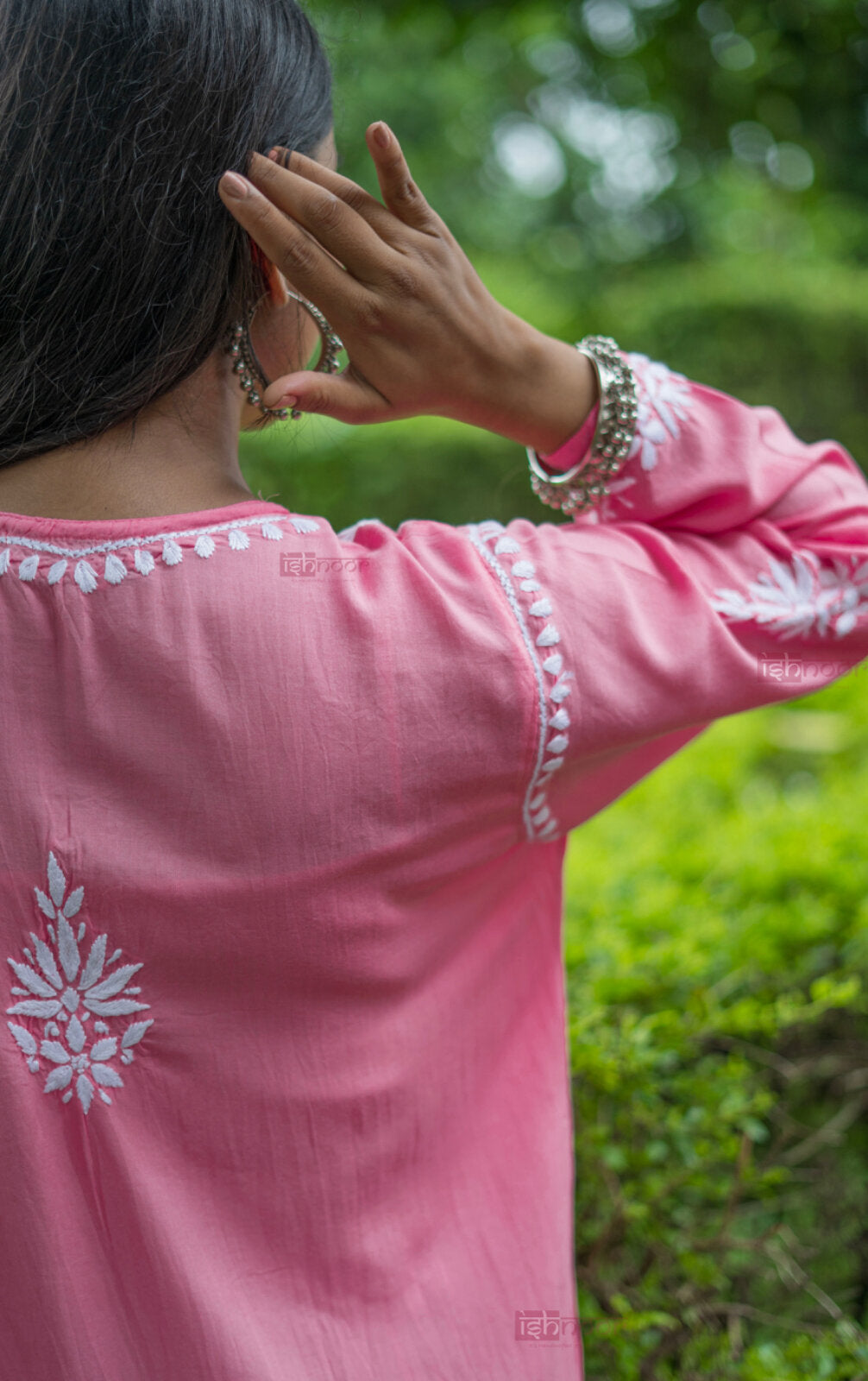 Ishra Premium Modal Chikankari Long Kurti - rose-pink