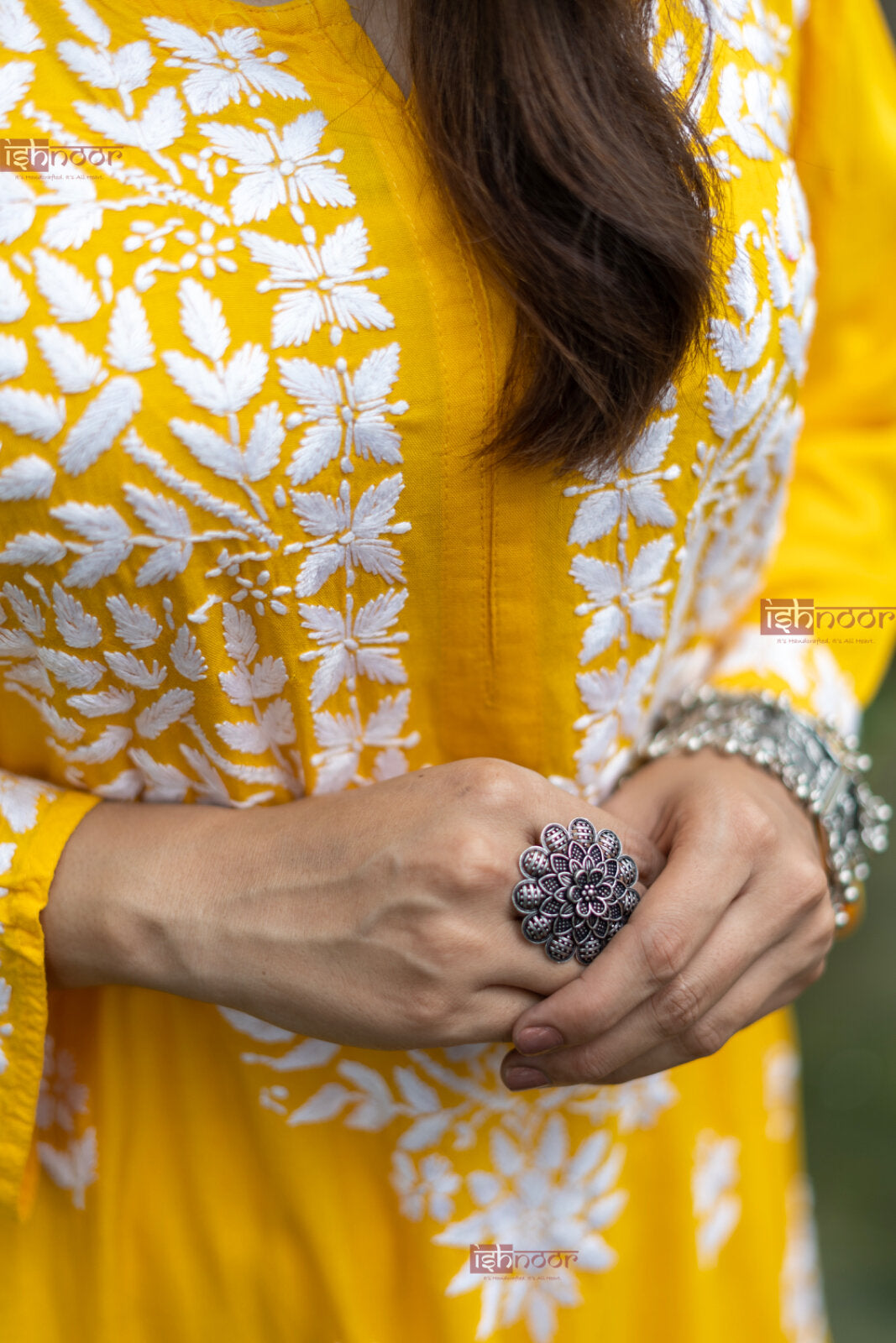 Ishra Premium Rayon Long Chikankari Kurti - lemon-yellow