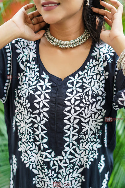 Ishra Modal Straight Chikankari Kurti - black