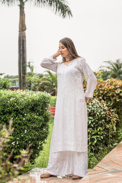 Ishra Premium Modal Chikankari Long Kurti 2 - white