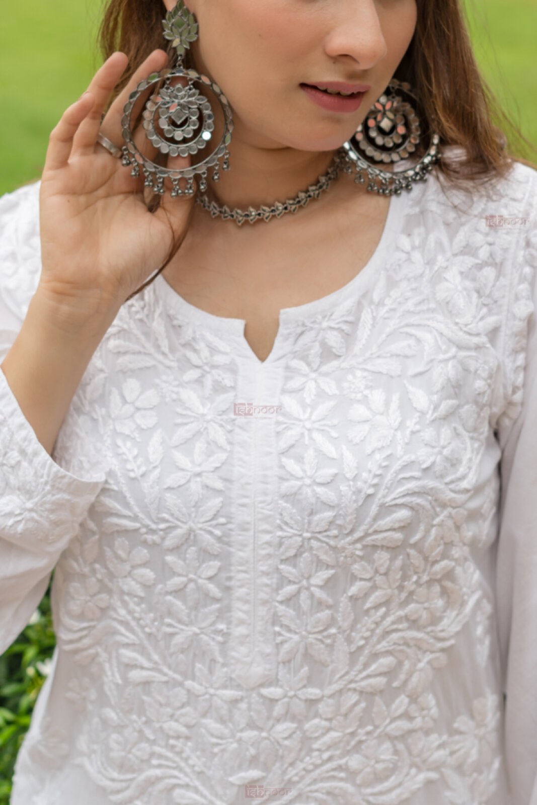 Ishra Premium Modal Chikankari Long Kurti 2 - white