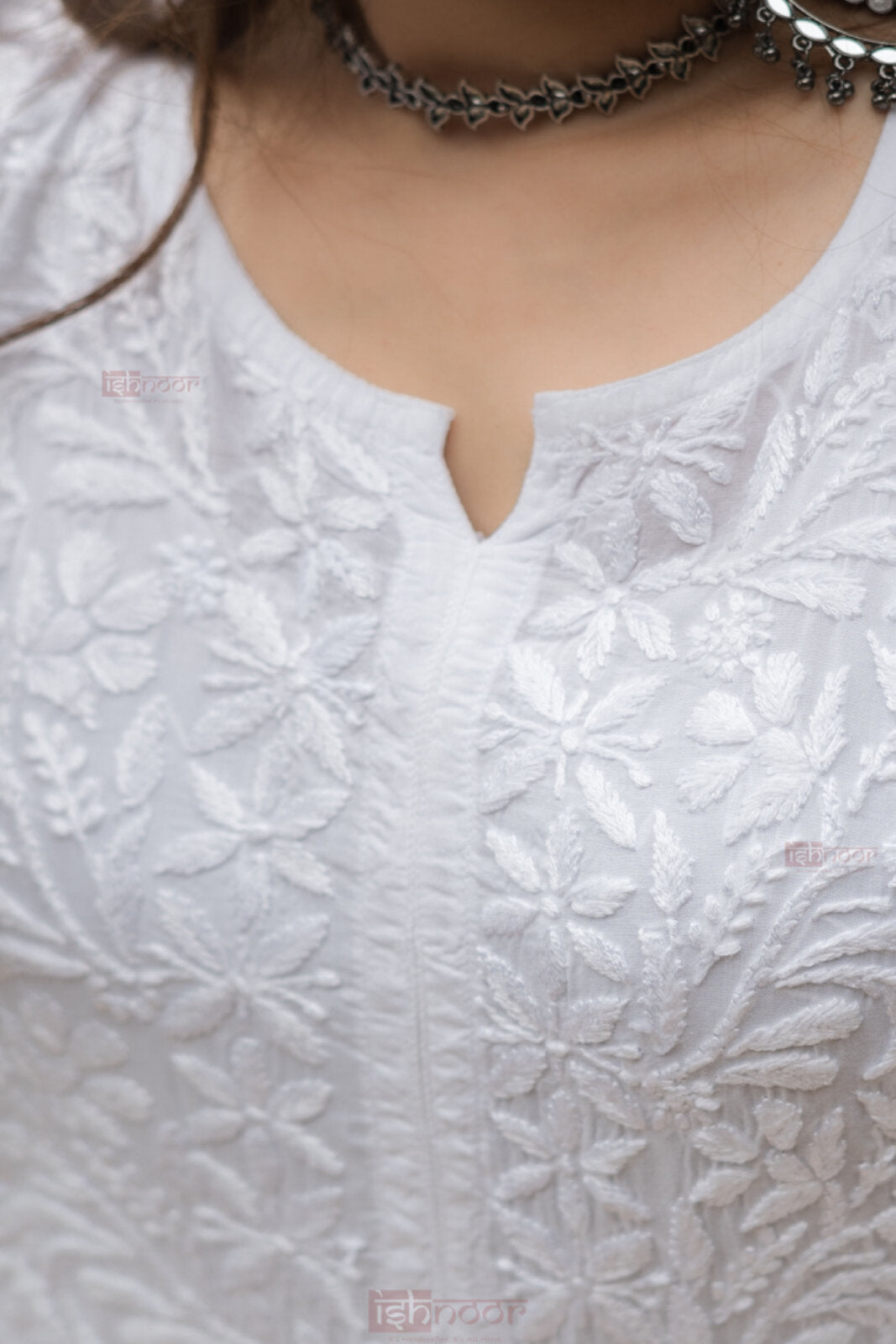 Ishra Premium Modal Chikankari Long Kurti 2 - white