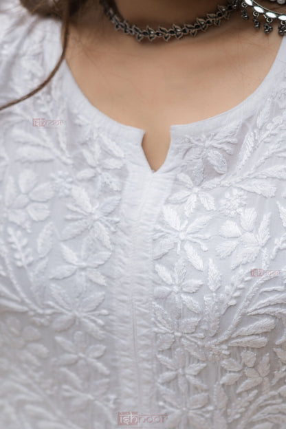 Ishra Premium Modal Chikankari Long Kurti 2 - white