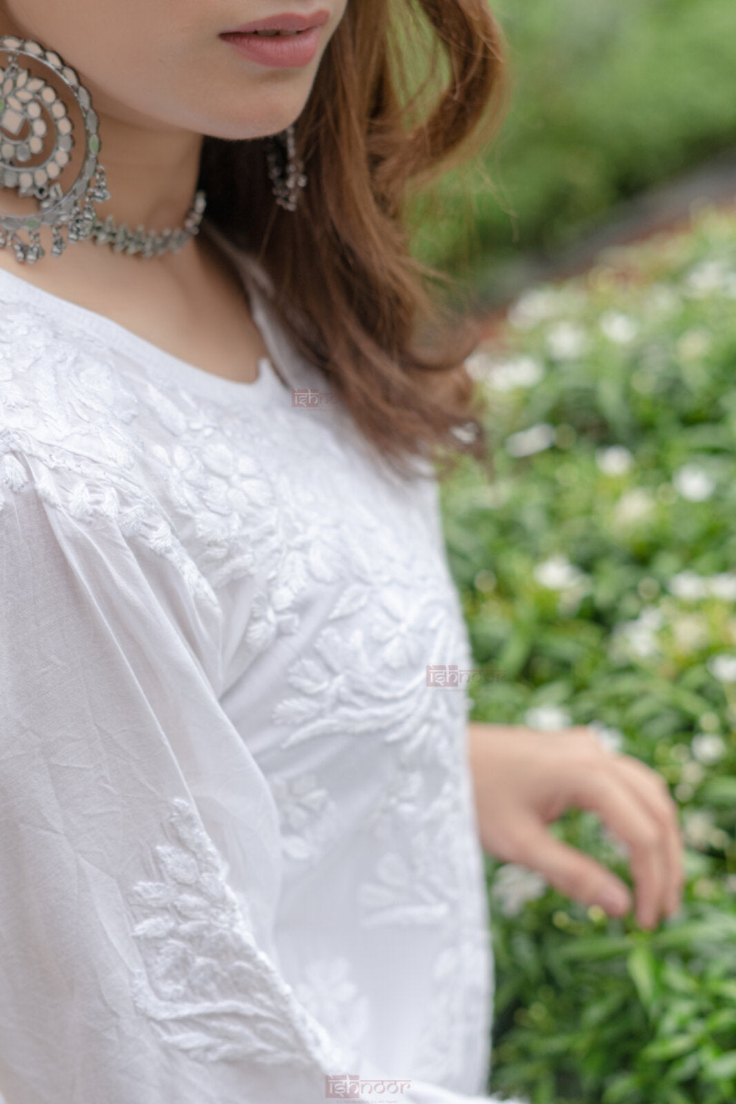 Ishra Premium Modal Chikankari Long Kurti 2 - white