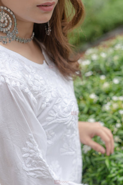 Ishra Premium Modal Chikankari Long Kurti 2 - white
