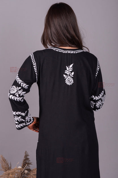 Meher Rayon Chikankari Kurti & Palazzo Set - black