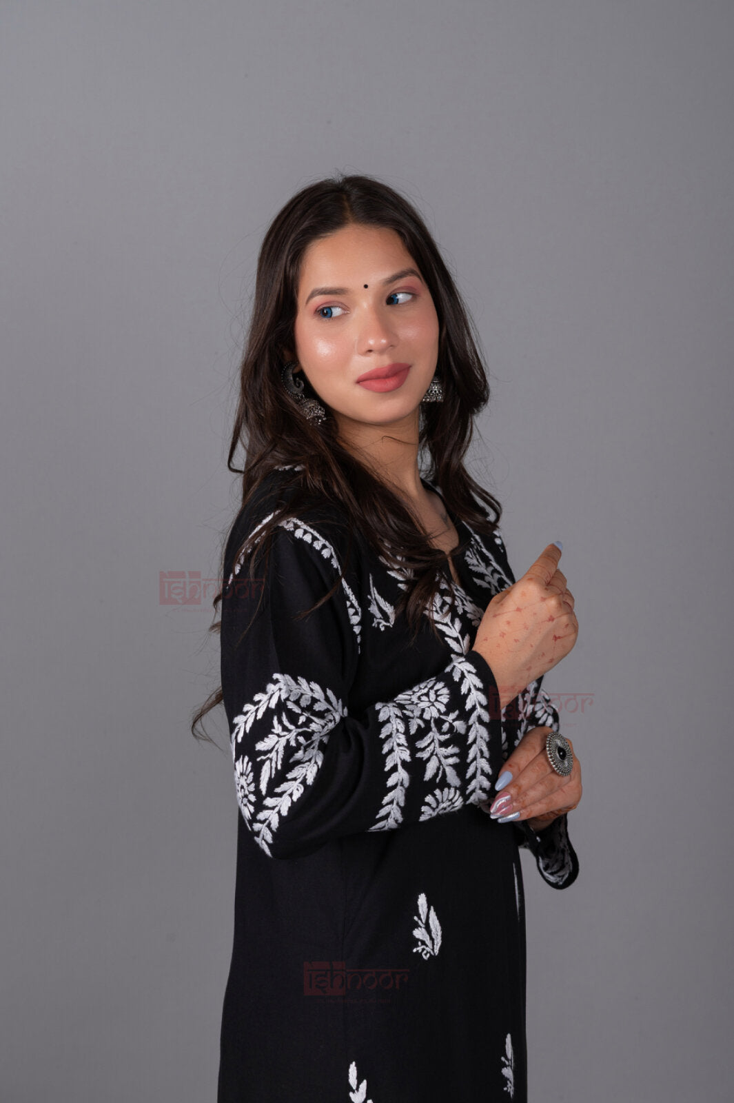 Meher Rayon Chikankari Kurti & Palazzo Set - black