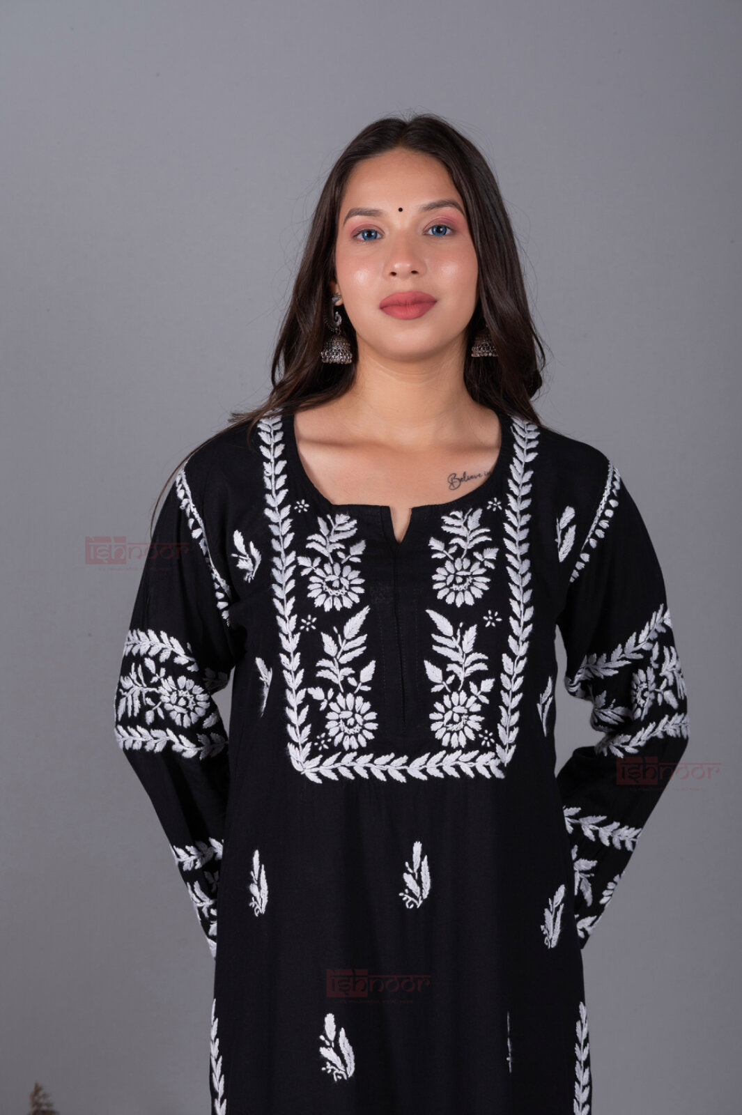 Meher Rayon Chikankari Kurti & Palazzo Set - black