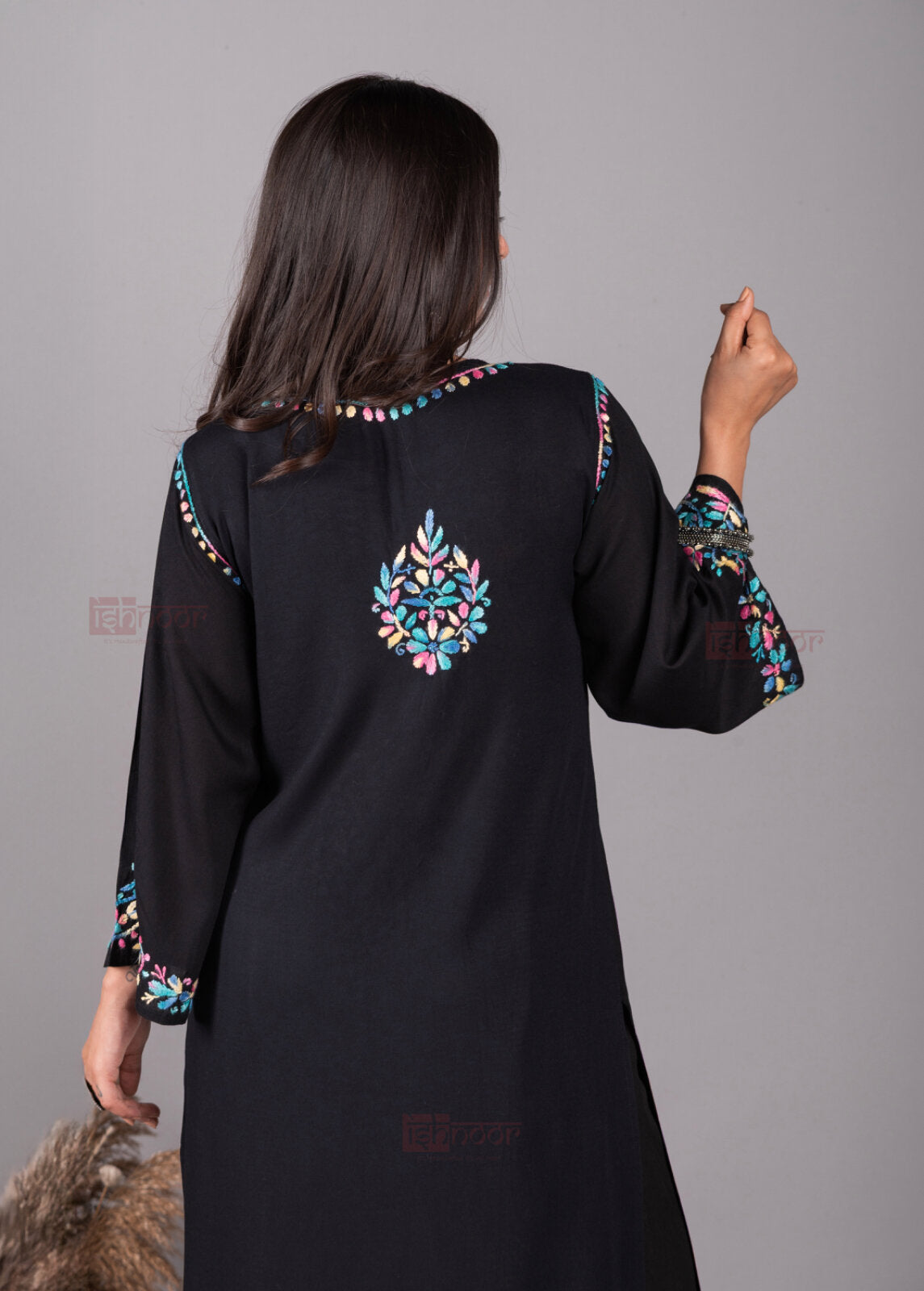 Meher Premium Rayon Long Chikankari Kurti - black
